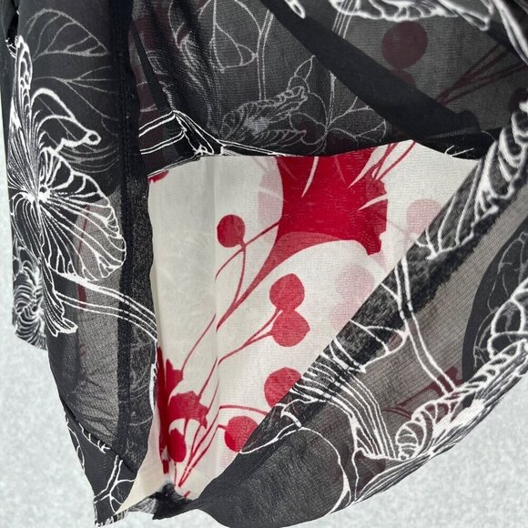 The Limited Womens Mesh Ruched Dark Floral Top Size XL Red Black 90s Grunge EUC - Picture 3 of 12